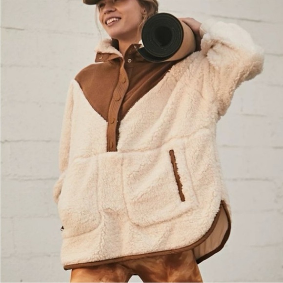 Free People Movement Fall To Rise Fleece Quarter Snap Pullover Fleece Brown NWOT - Picture 6 of 16